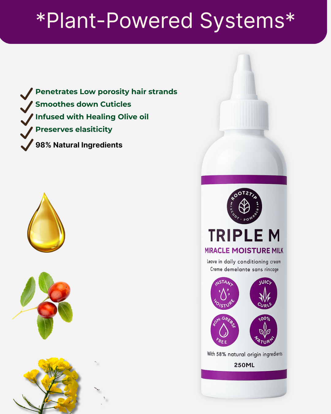 Root2Tip Triple M Miracle Moisture Milk — Leave-In Conditioning Creme for Afro & Curly Hair
